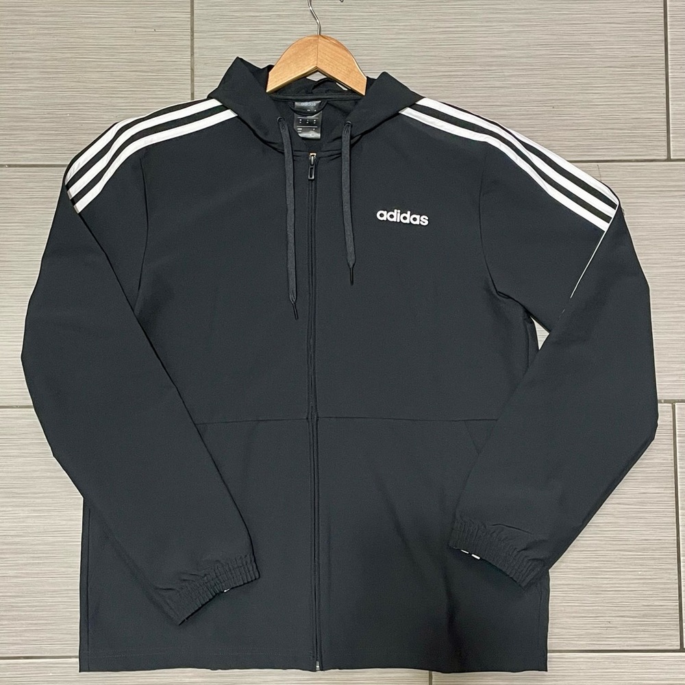 Adidas Black Light Weight Jacket With Hoody and Pockets Size M